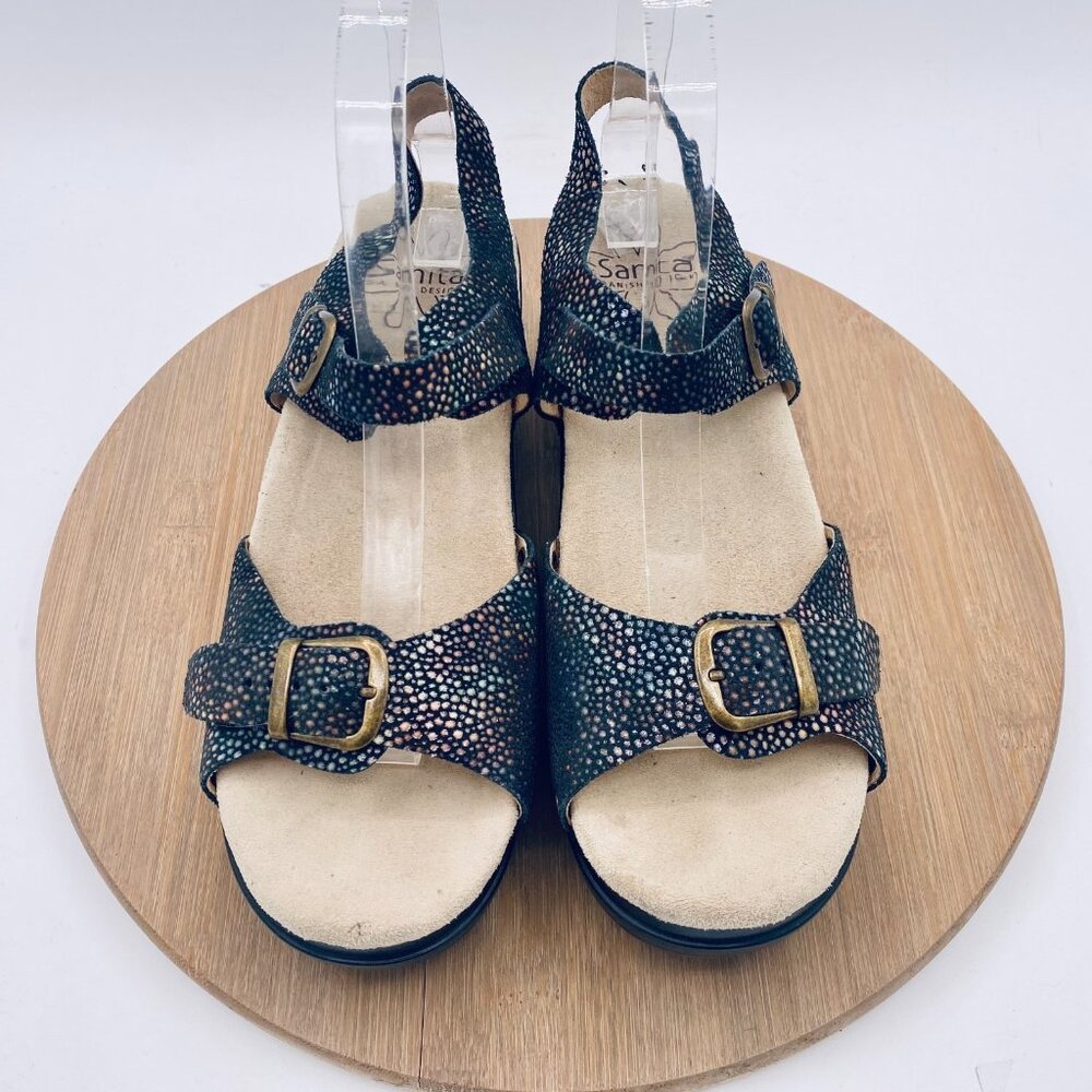 Sanita Sandals Womens 9 40 Black Leather Ankle Strap Deena Shiny